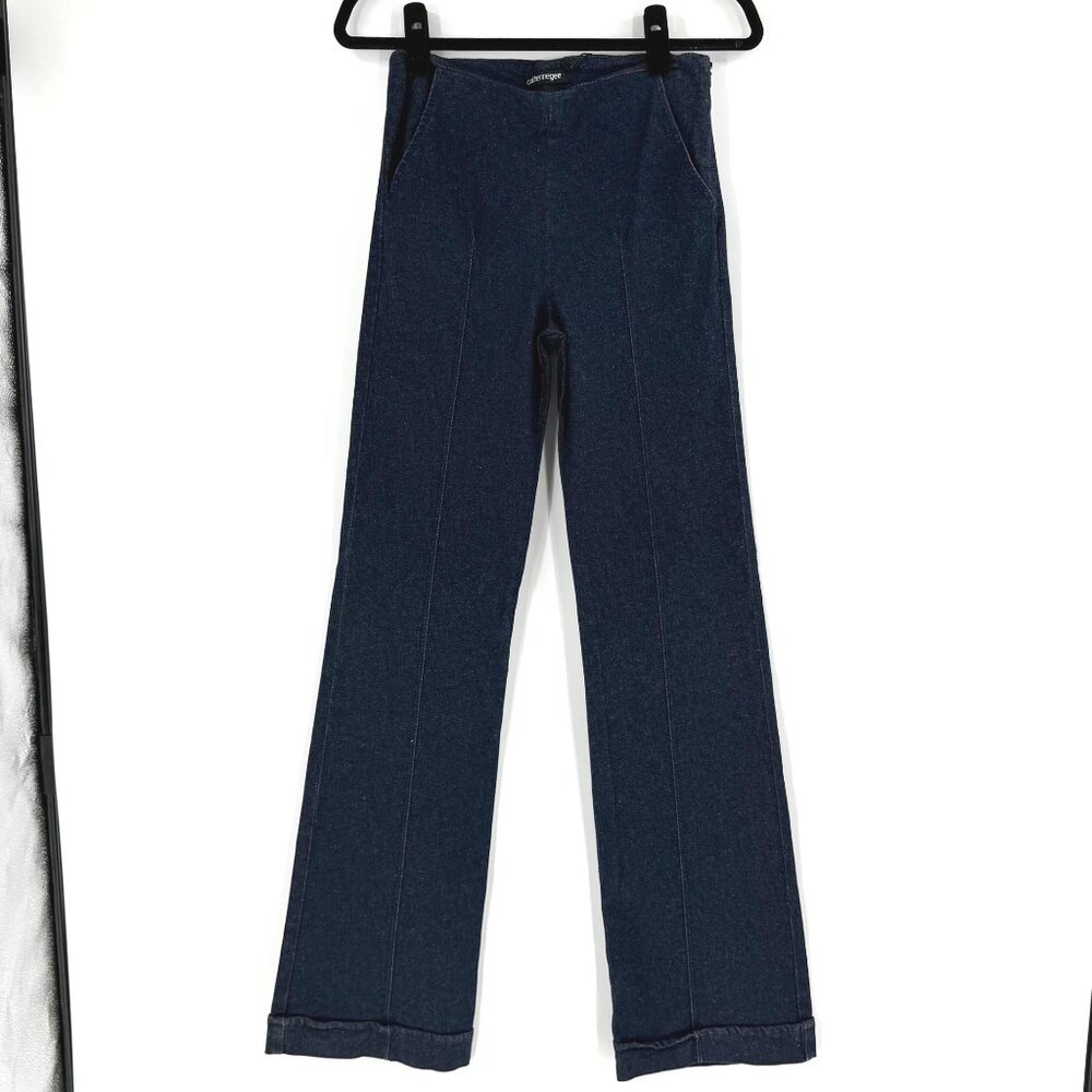 Catherine Gee Indigo Denim Stretch Pants Flared Leg High-Rise - Picture 4 of 13